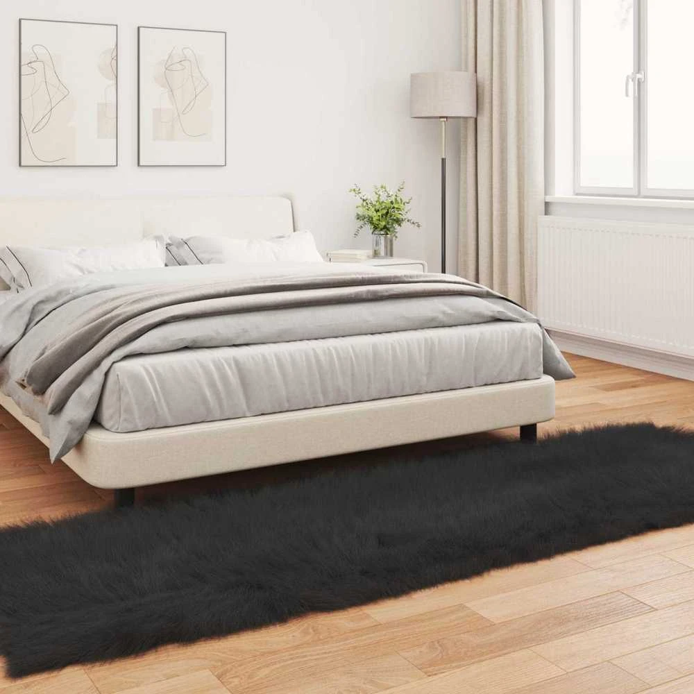 Dirbtinio avių kailio kilimas TAFALLA Juoda 80 x 250 cm