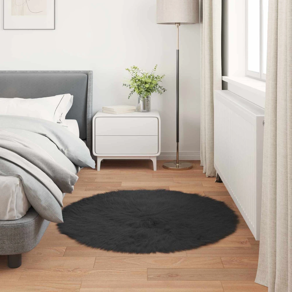 Dirbtinio avių kailio kilimas TAFALLA Juoda Ø 120 cm