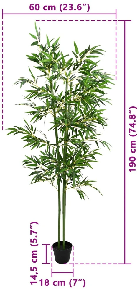 Dirbtinis bambuko medis 2 vnt. Žalia 60 x 18 x 190 cm