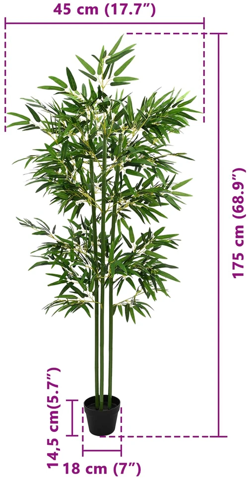 Dirbtinis bambuko medis 2 vnt. Žalia 45 x 18 x 175 cm