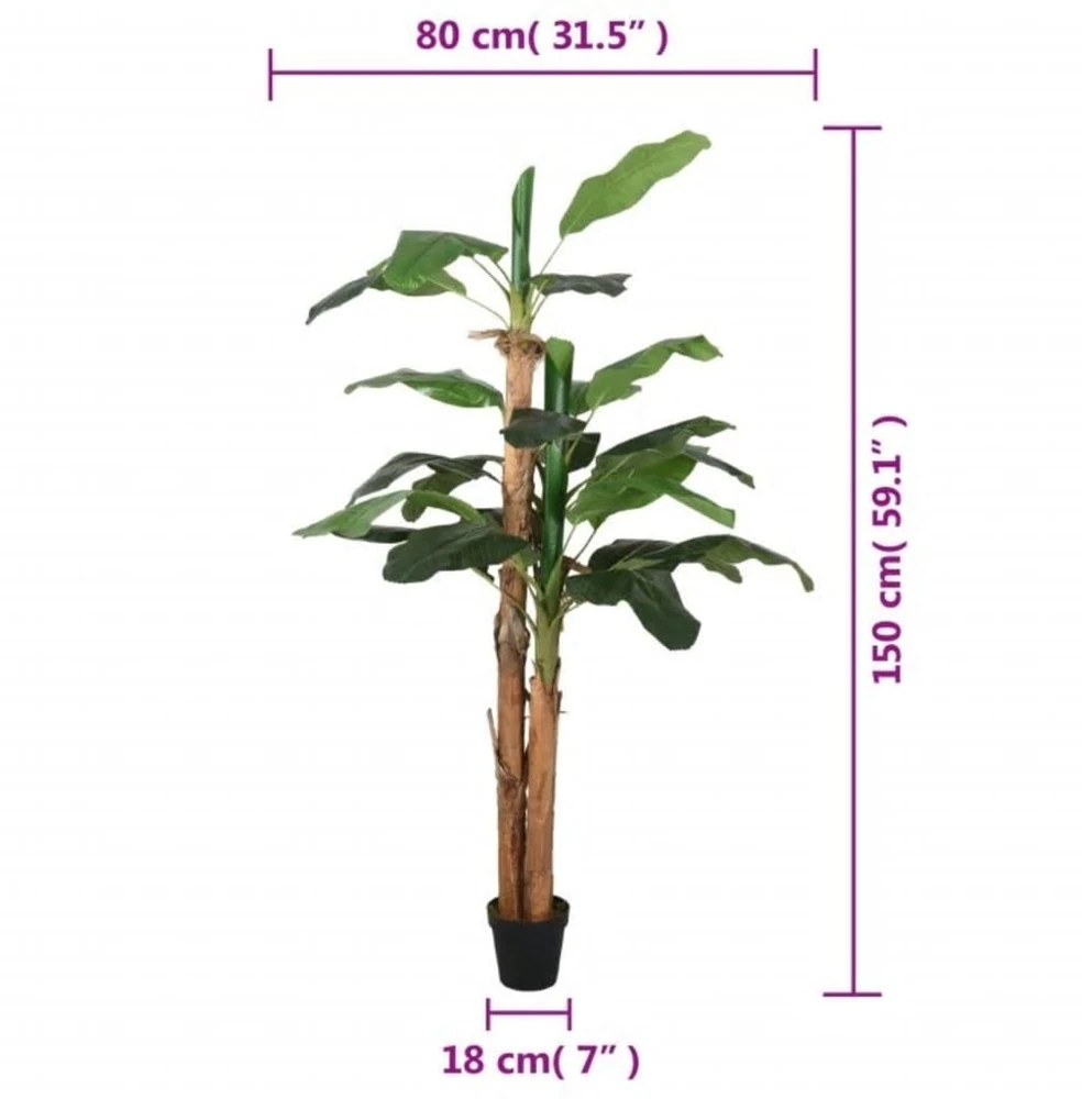 Dirbtinis bananmedis, žalios spalvos, 150cm, 18 lapai