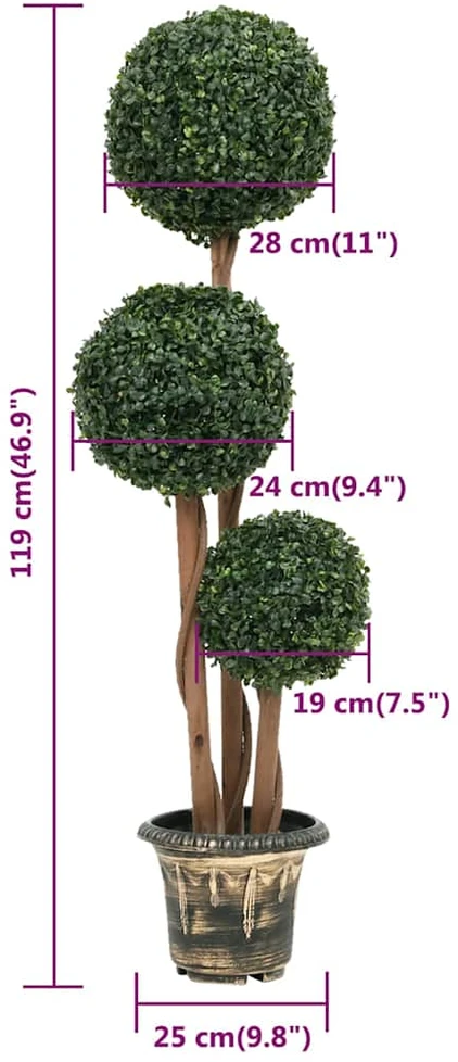 Dirbtinis buksmedis vazone, žalias, 119cm, rutulio formos