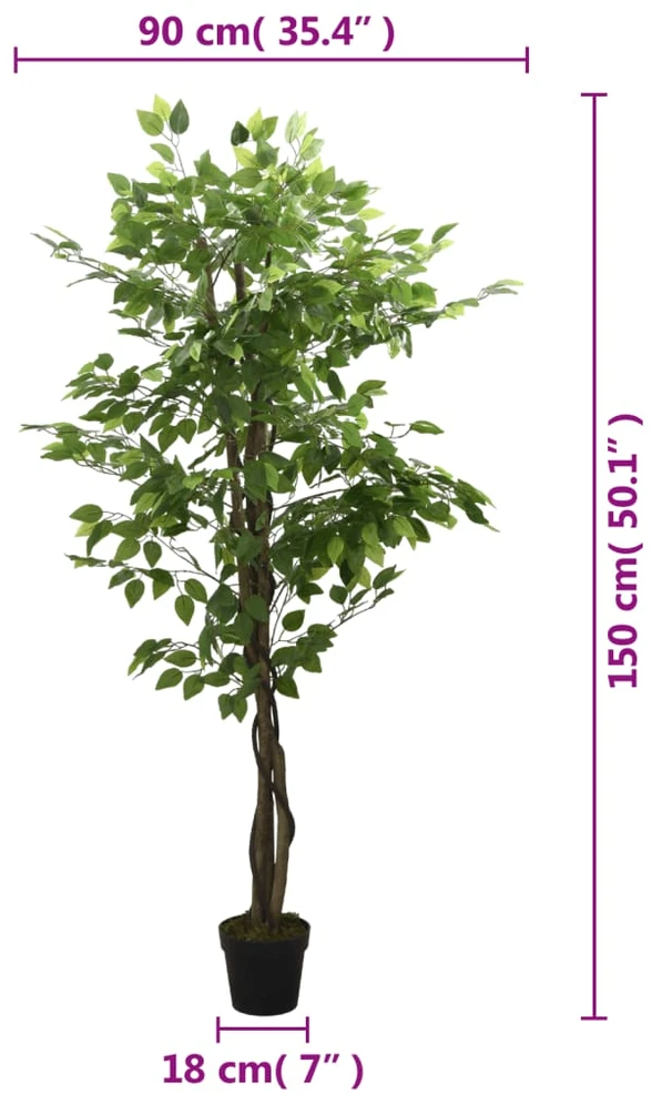 Dirbtinis fikusas, žalios spalvos, 150cm, 756 lapai