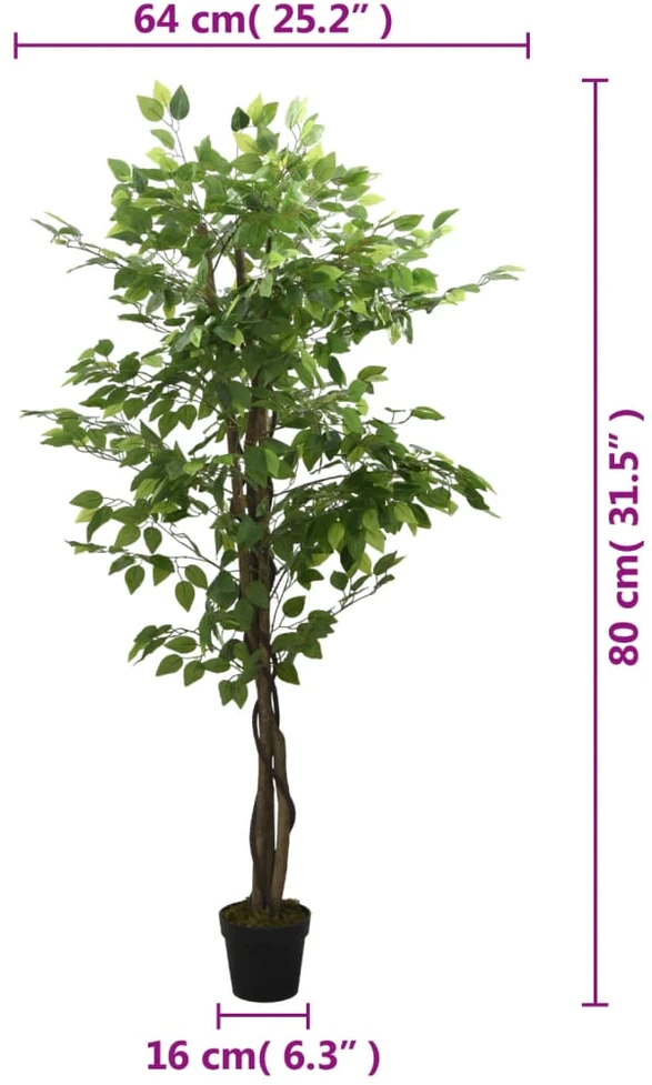 Dirbtinis fikusas, žalios spalvos, 80 cm, 378 lapai