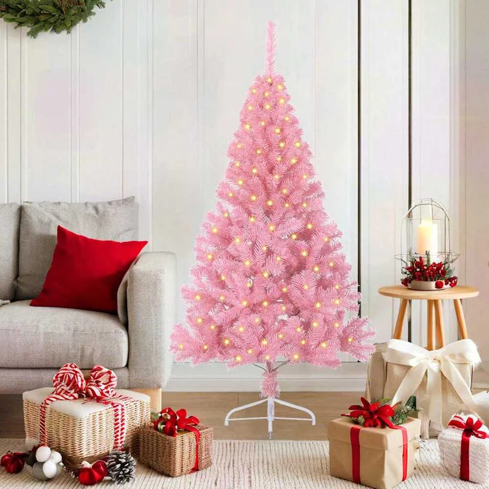 Dirbtinis prieššventinis eglutė su šviesomis Rožinė 150 cm PVC