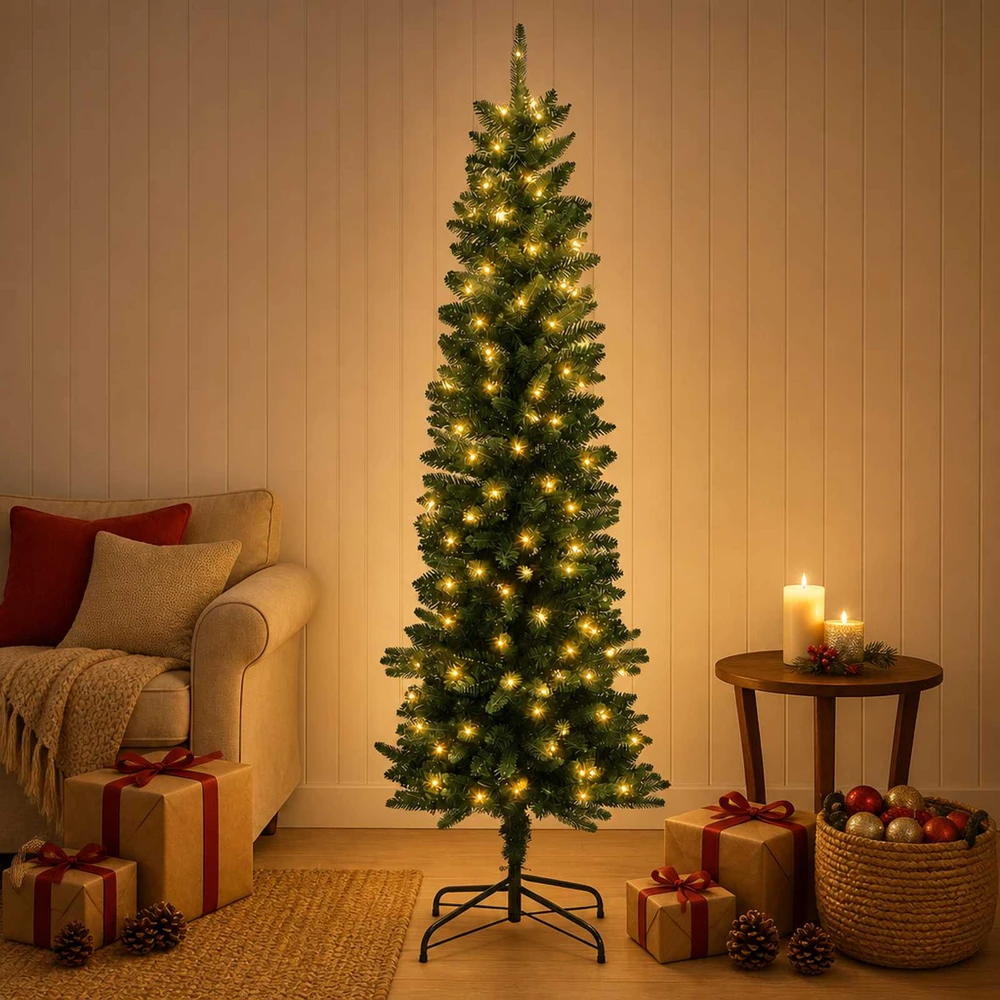 Dirbtinis lieknas Kalėdų medis 120 cm 150 LED Šilta balta PVC