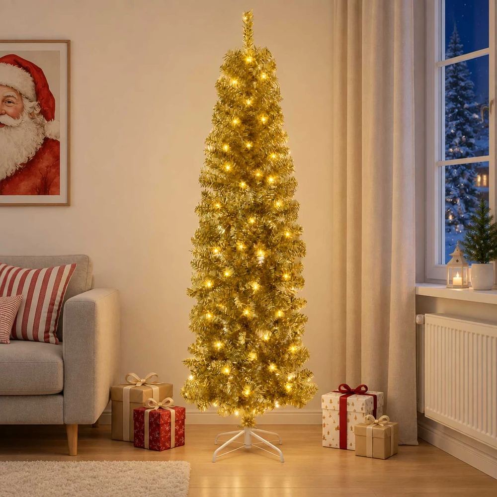 Dirbtinis lieknas Kalėdų medis 180 cm 300 LED Šilta balta