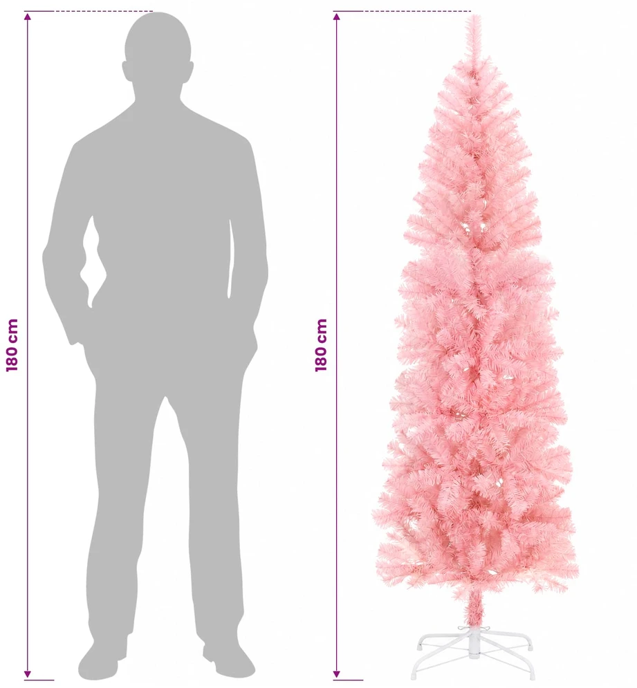 Dirbtinis lieknas Kalėdų medis 180 cm PVC ir Plienas Rožinė