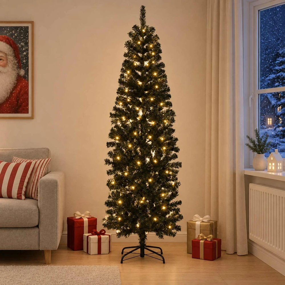 Dirbtinis lieknas Kalėdų medis 210 cm 300 LED Šilta balta