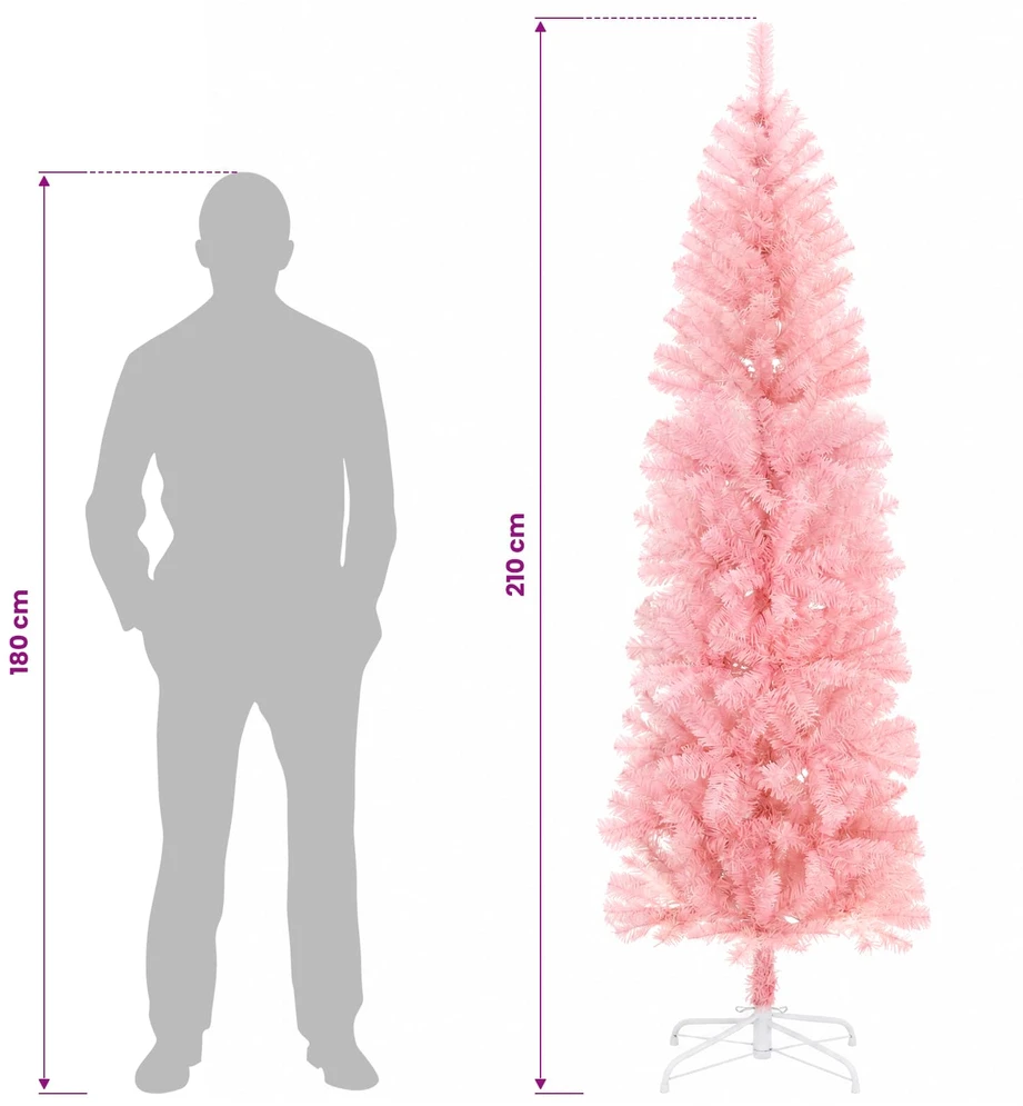 Dirbtinis lieknas Kalėdų medis 210 cm PVC ir Plienas Rožinė