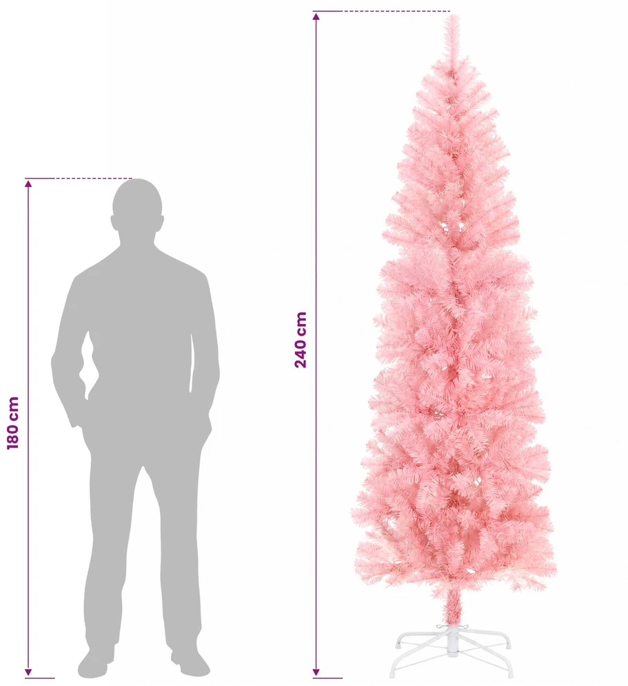 Dirbtinis lieknas Kalėdų medis 240 cm PVC ir Plienas Rožinė