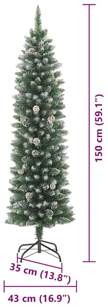 Dirbtinis lieknas Kalėdų medis Žalia ir balta 150 cm