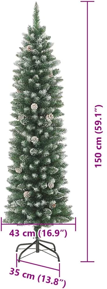 Dirbtinis lieknas Kalėdų medis Žalia ir balta 150 cm