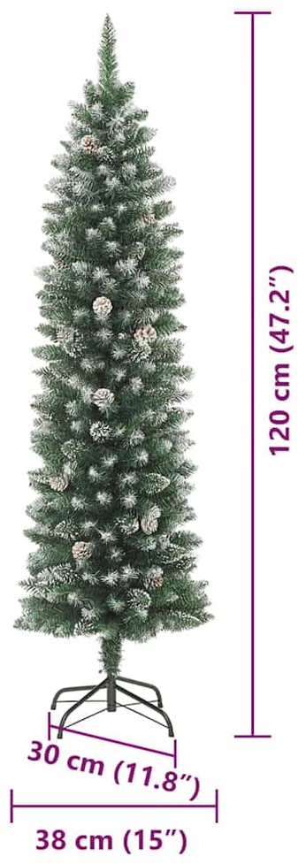 Dirbtinis lieknas Kalėdų medis Žalia ir balta 120 cm