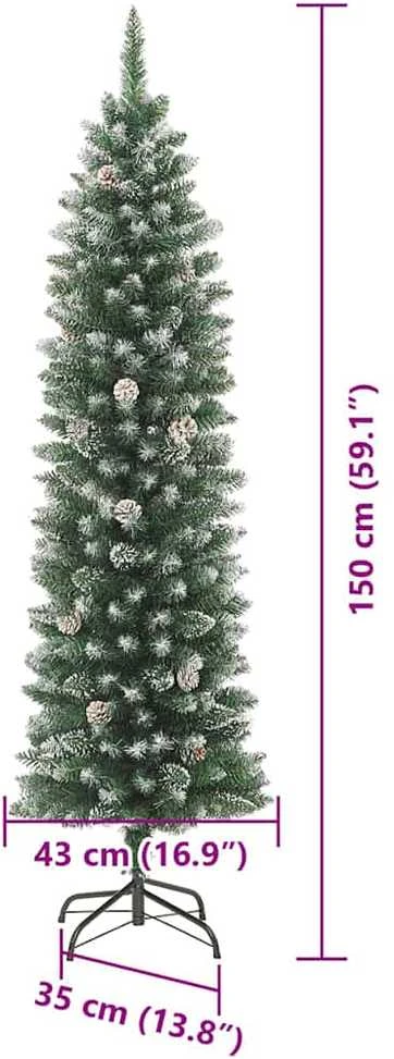 Dirbtinis lieknas Kalėdų medis Žalia ir balta 150 cm