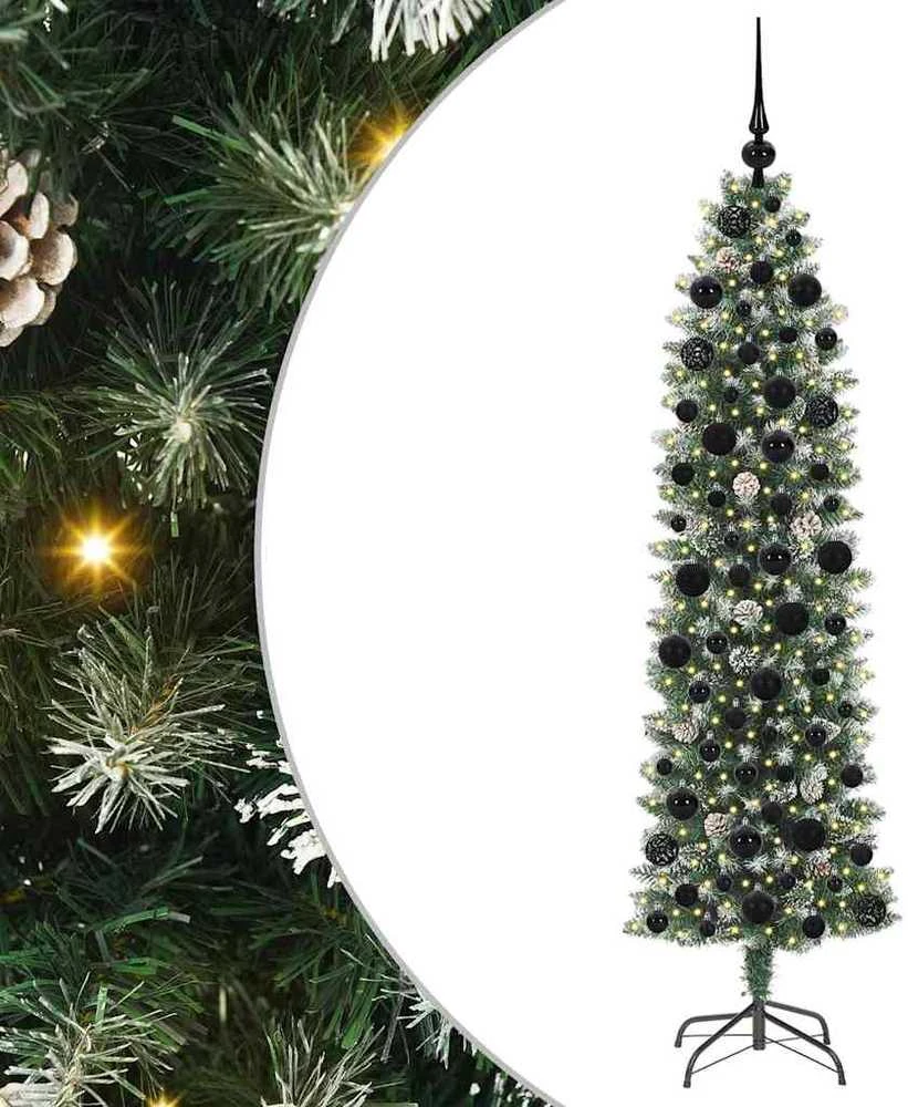 Dirbtinis lieknas Kalėdų medis Žalia ir balta 180 cm