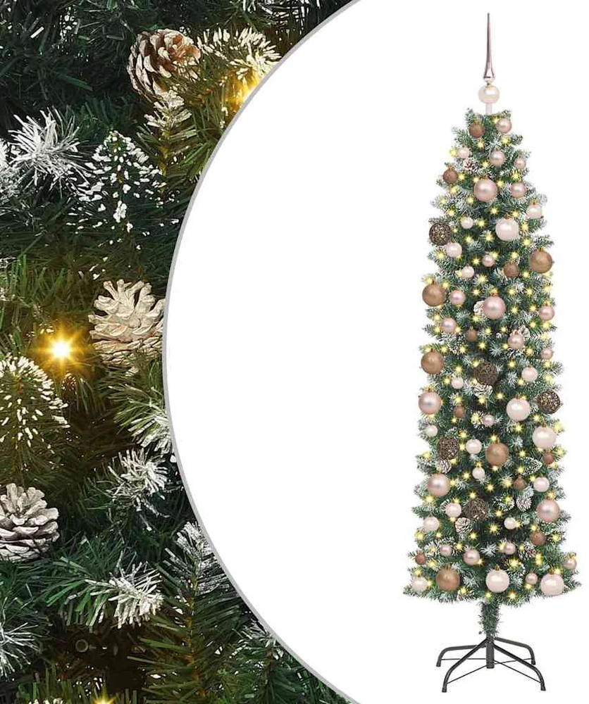 Dirbtinis lieknas Kalėdų medis Žalia ir balta 180 cm