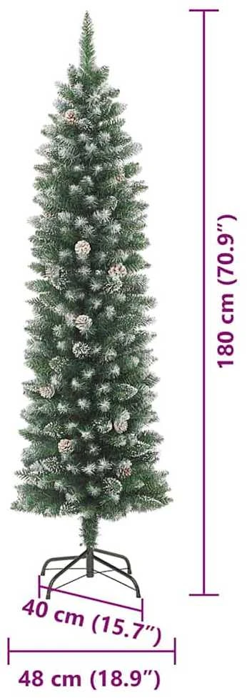 Dirbtinis lieknas Kalėdų medis Žalia ir balta 180 cm