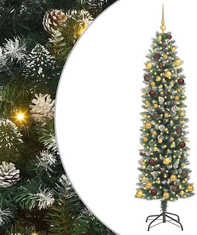 Dirbtinis lieknas Kalėdų medis Žalia ir balta 210 cm