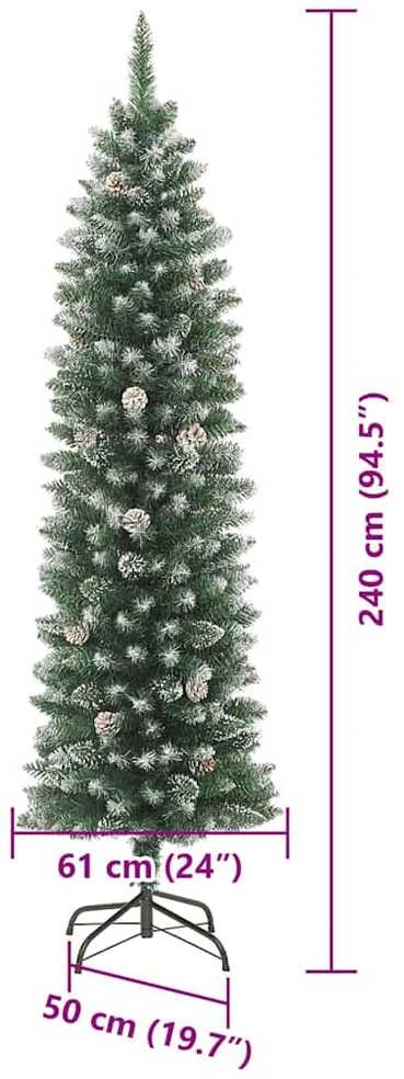Dirbtinis lieknas Kalėdų medis Žalia ir balta 240 cm