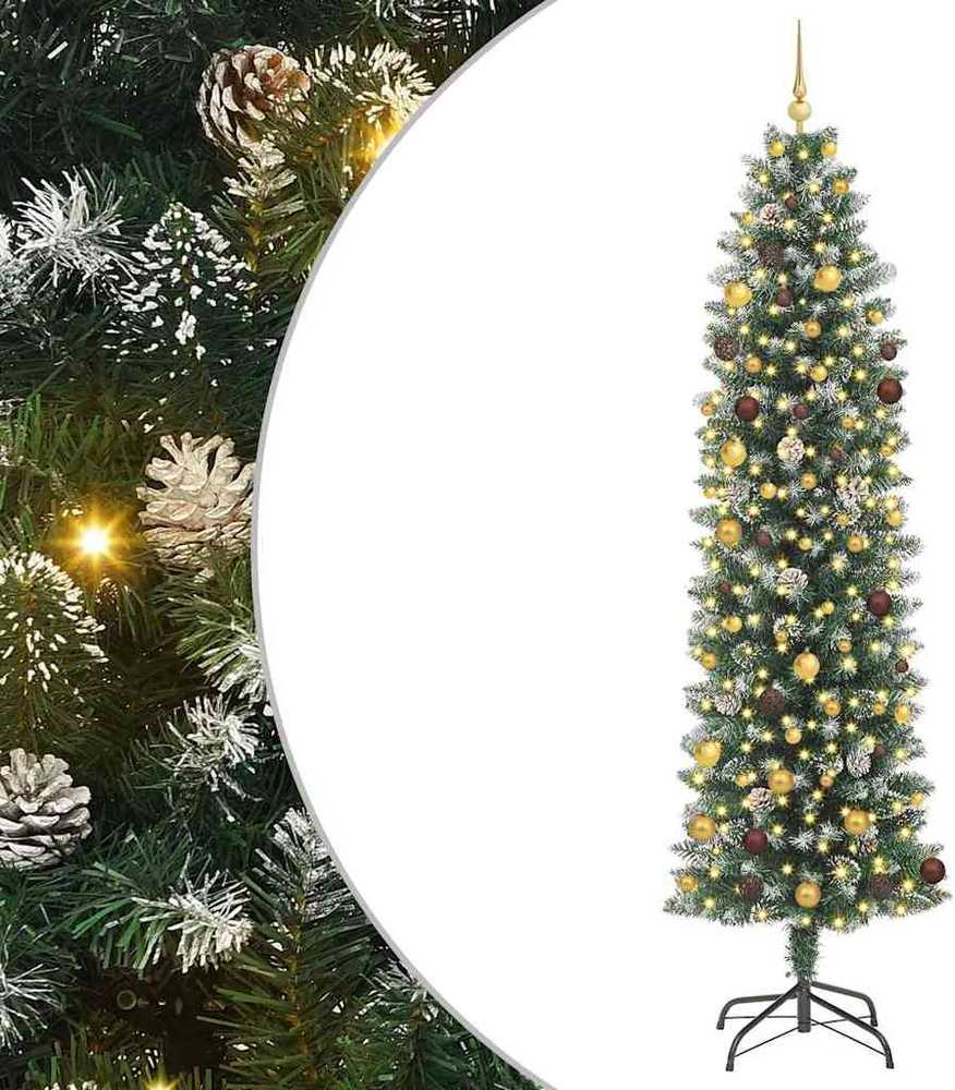 Dirbtinis lieknas Kalėdų medis Žalia ir balta 240 cm