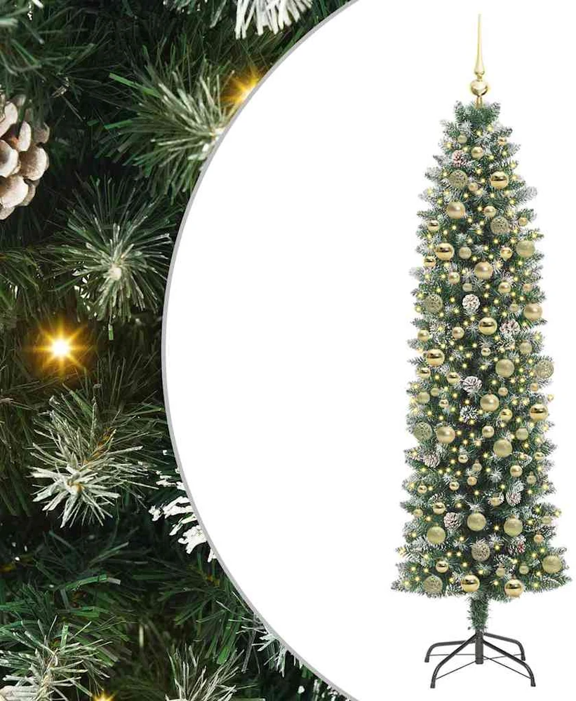 Dirbtinis lieknas Kalėdų medis Žalia ir balta 180 cm