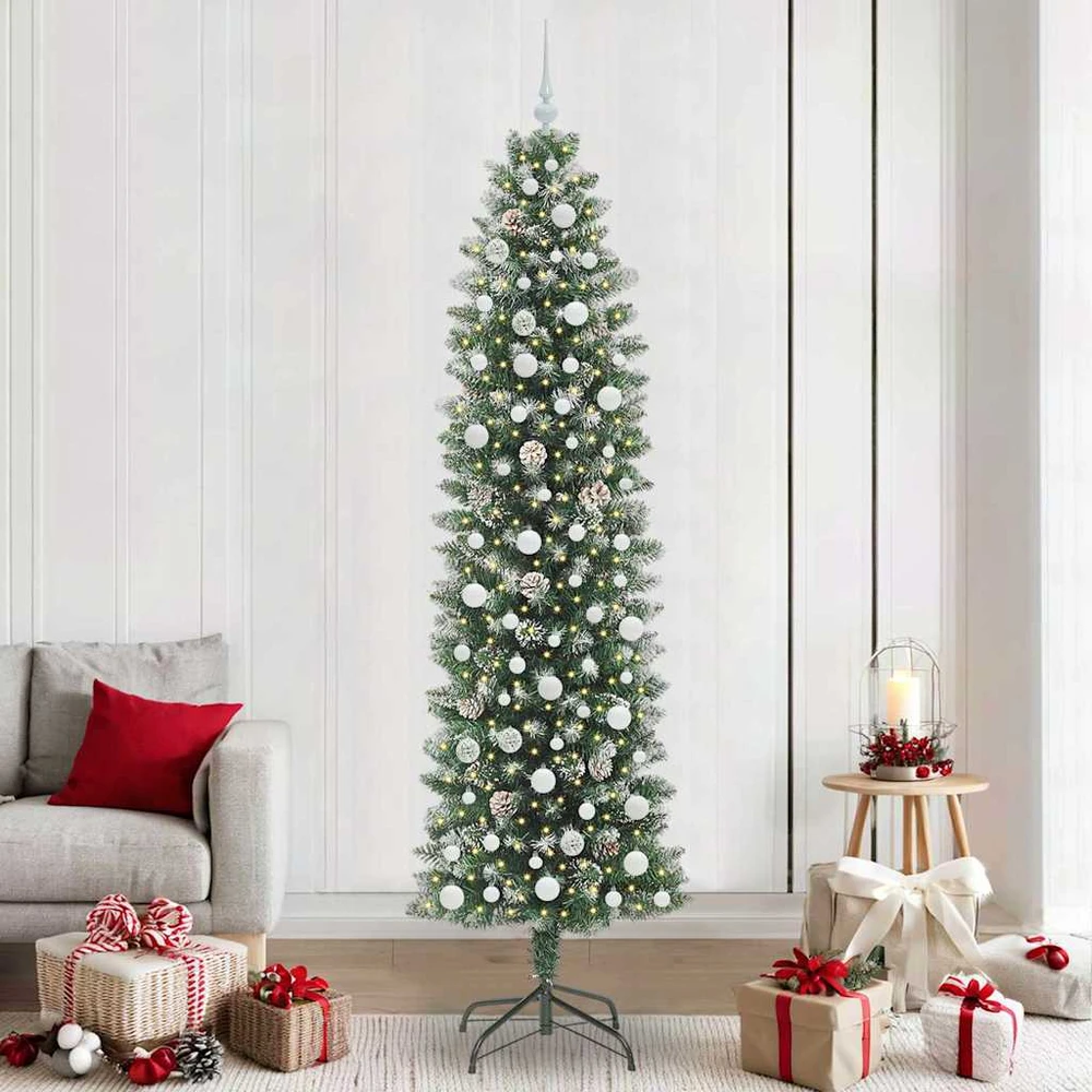 Dirbtinis lieknas Kalėdų medis Žalia ir balta 240 cm
