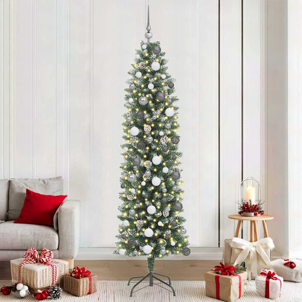 Dirbtinis lieknas Kalėdų medis Žalia ir balta 210 cm