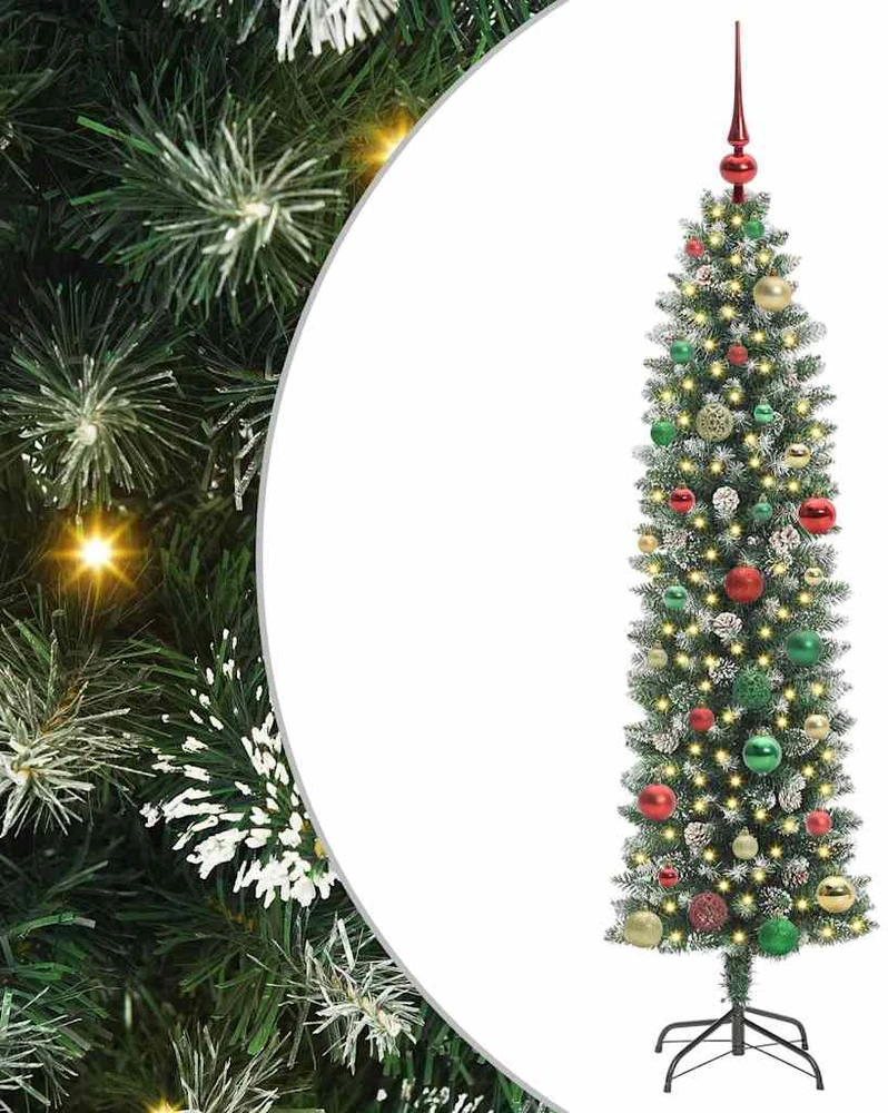 Dirbtinis lieknas Kalėdų medis Žalia ir balta 150 cm