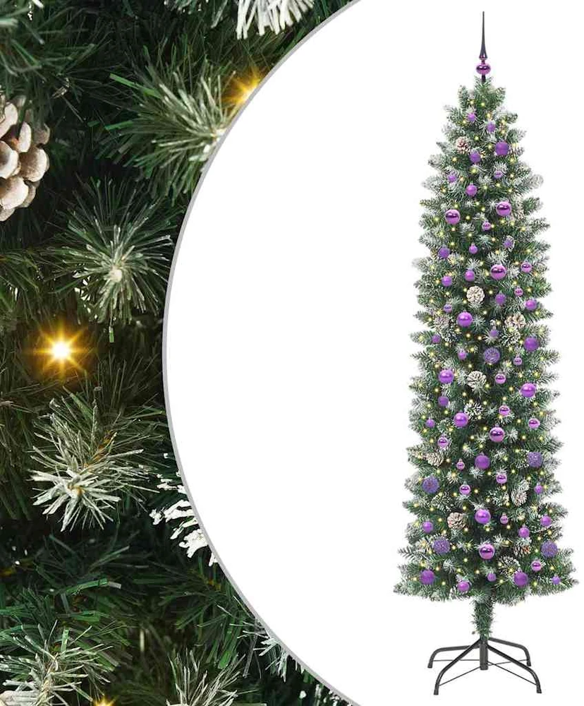 Dirbtinis lieknas Kalėdų medis Žalia ir balta 240 cm