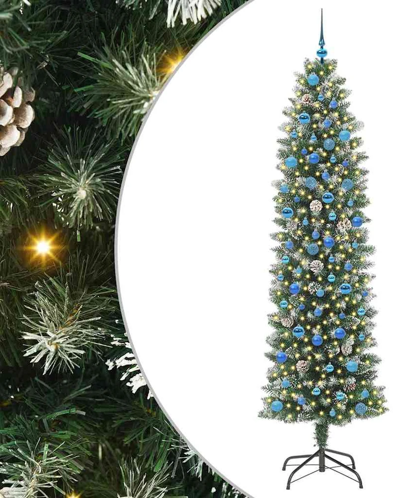 Dirbtinis lieknas Kalėdų medis Žalia ir balta 240 cm