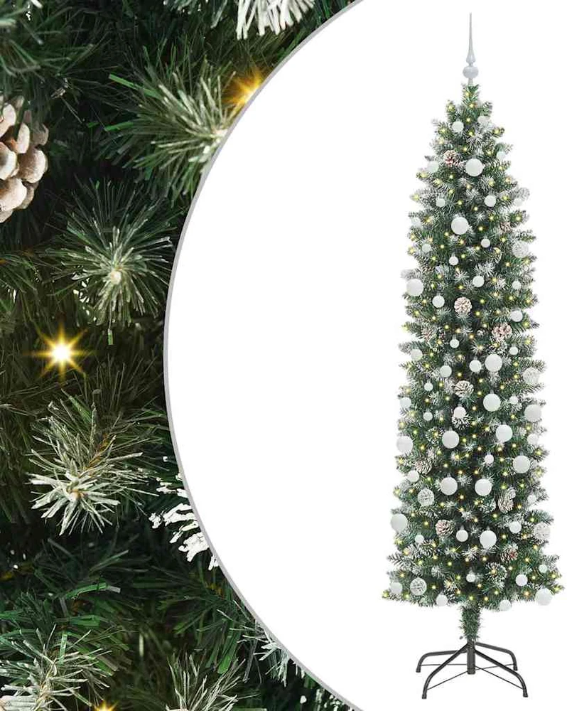 Dirbtinis lieknas Kalėdų medis Žalia ir balta 210 cm