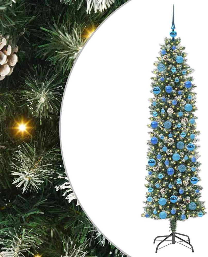 Dirbtinis lieknas Kalėdų medis Žalia ir balta 180 cm