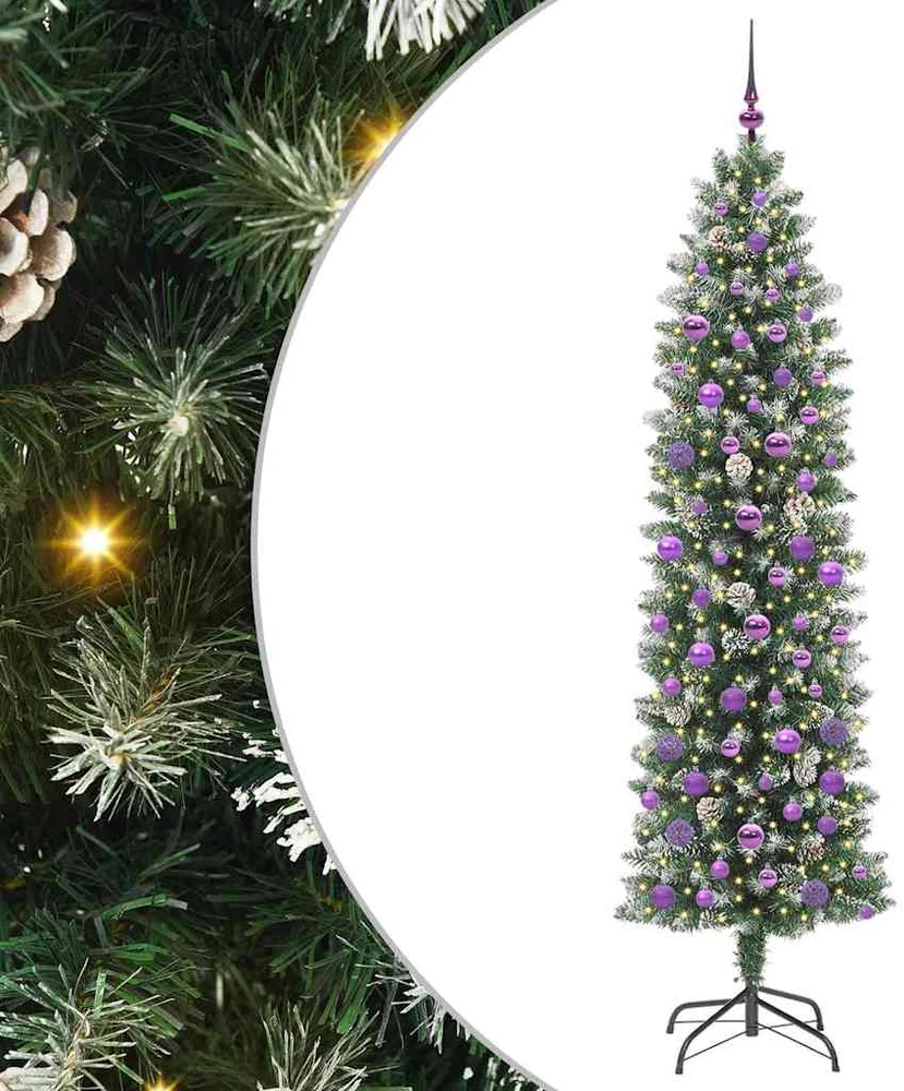 Dirbtinis lieknas Kalėdų medis Žalia ir balta 210 cm