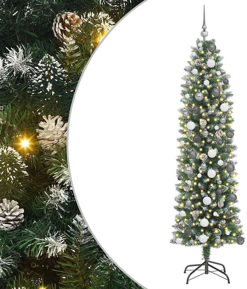 Dirbtinis lieknas Kalėdų medis Žalia ir balta 210 cm