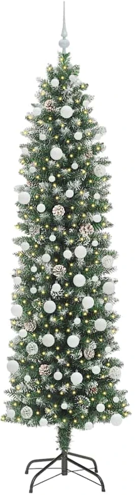 Dirbtinis lieknas Kalėdų medis Žalia ir balta 210 cm