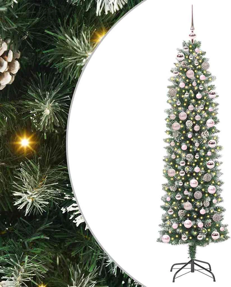 Dirbtinis lieknas Kalėdų medis Žalia ir balta 180 cm