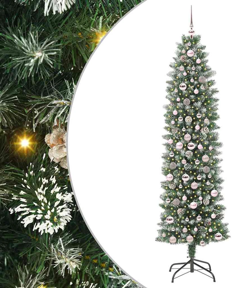 Dirbtinis lieknas Kalėdų medis Žalia ir balta 210 cm