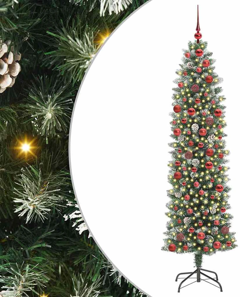 Dirbtinis lieknas Kalėdų medis Žalia ir balta 180 cm