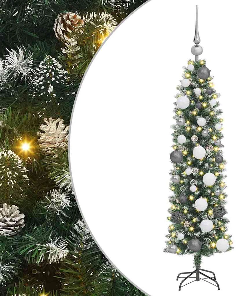 Dirbtinis lieknas Kalėdų medis Žalia ir balta 120 cm