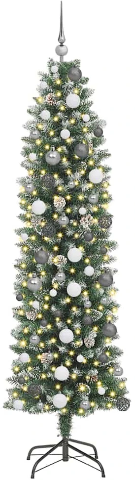 Dirbtinis lieknas Kalėdų medis Žalia ir balta 210 cm