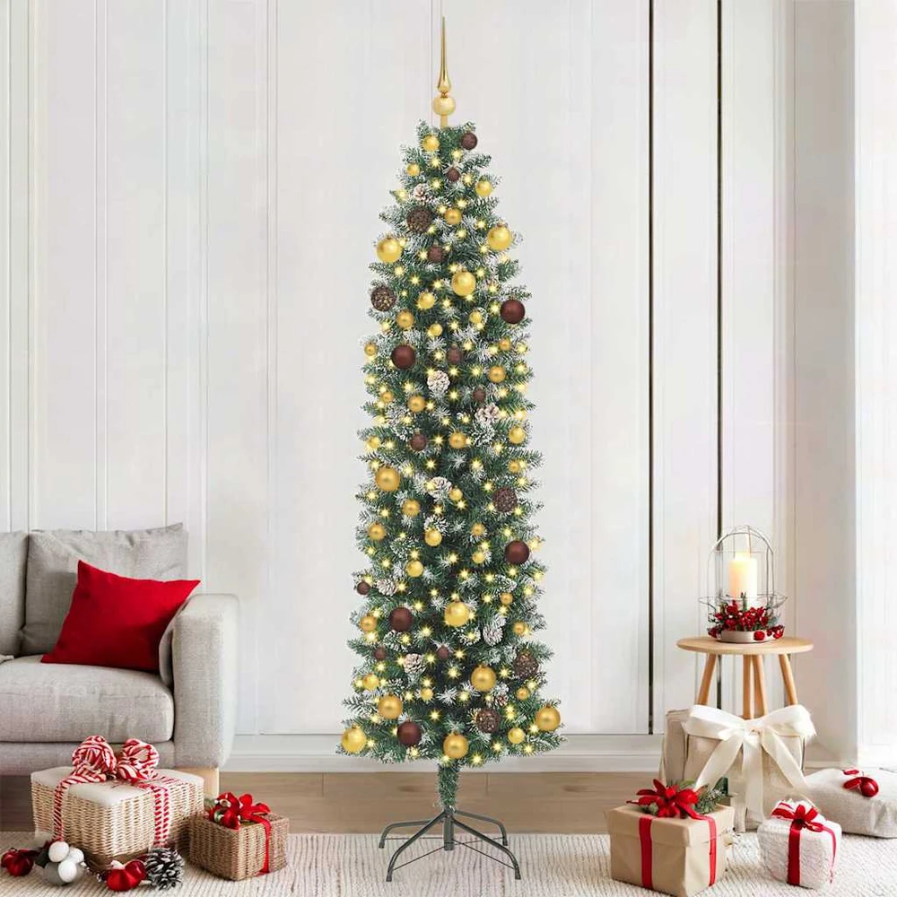 Dirbtinis lieknas Kalėdų medis Žalia ir balta 210 cm