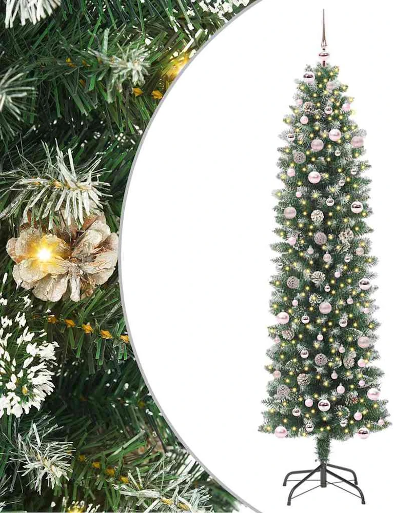 Dirbtinis lieknas Kalėdų medis Žalia ir balta 240 cm