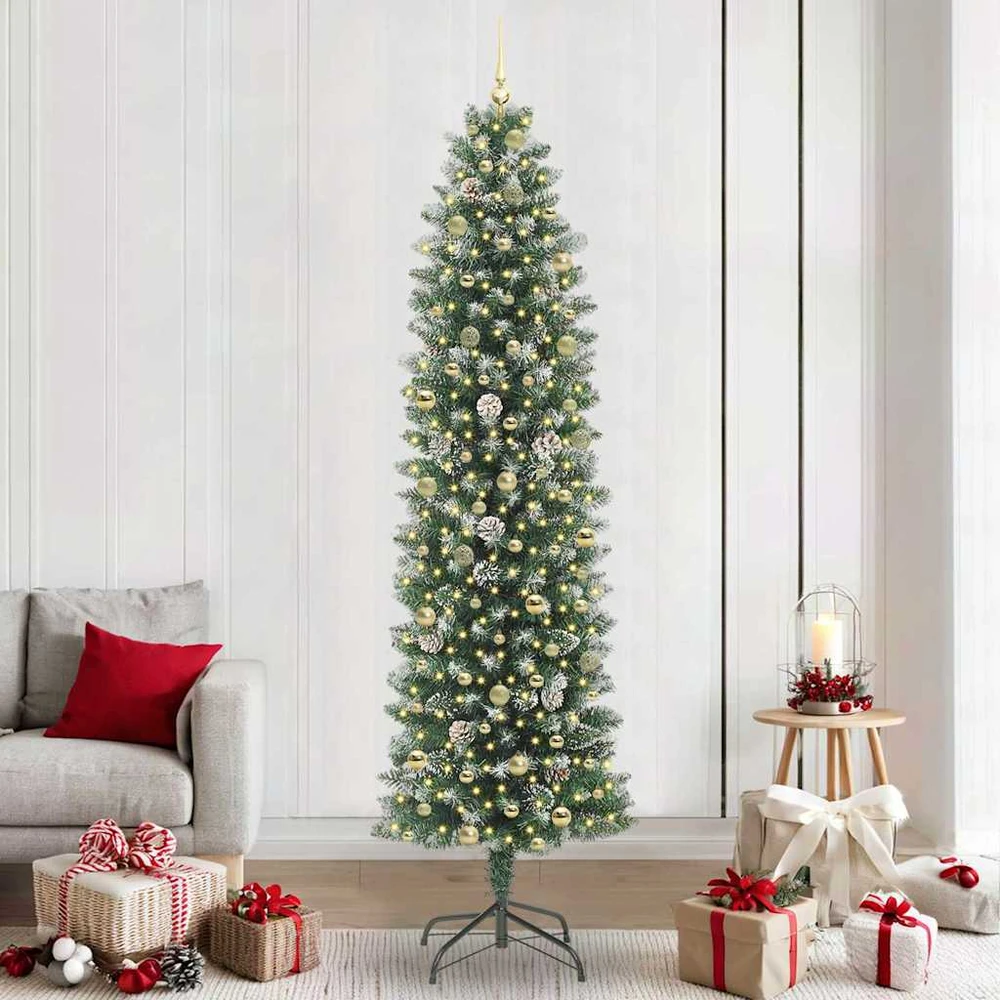 Dirbtinis lieknas Kalėdų medis Žalia ir balta 240 cm
