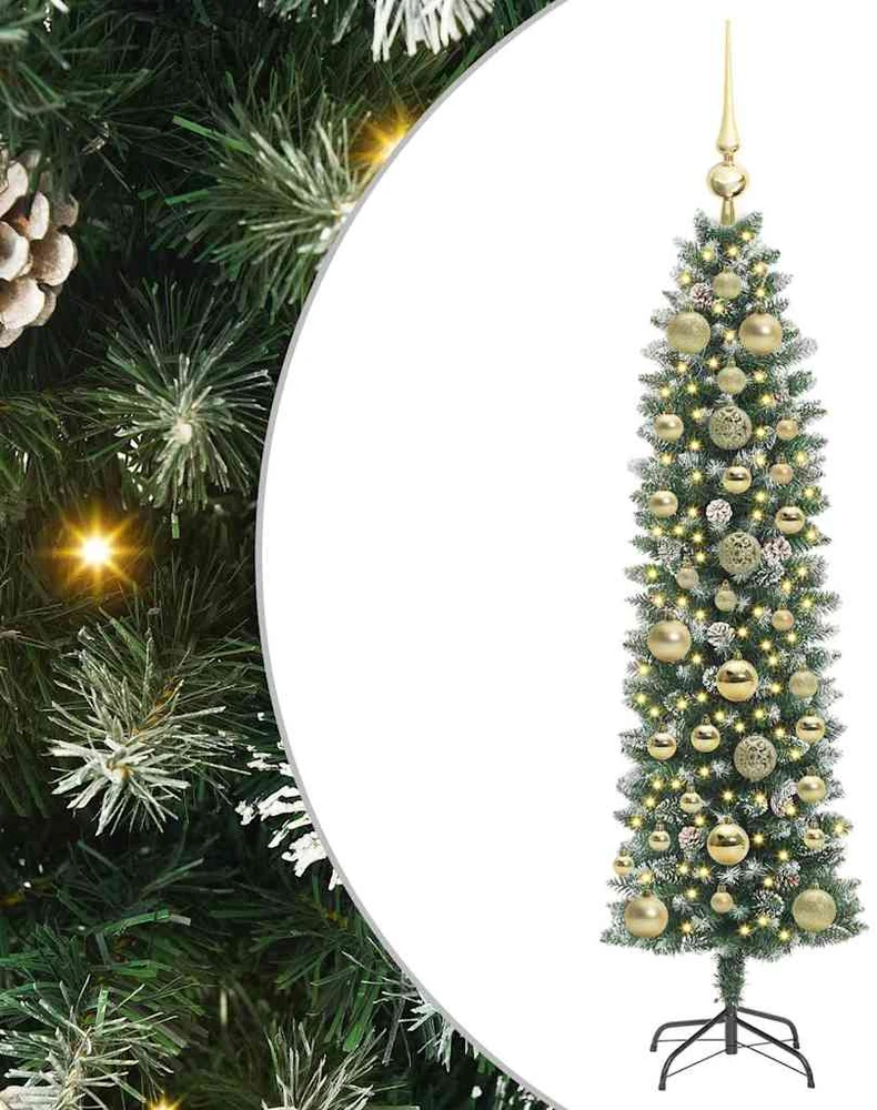 Dirbtinis lieknas Kalėdų medis Žalia ir balta 150 cm