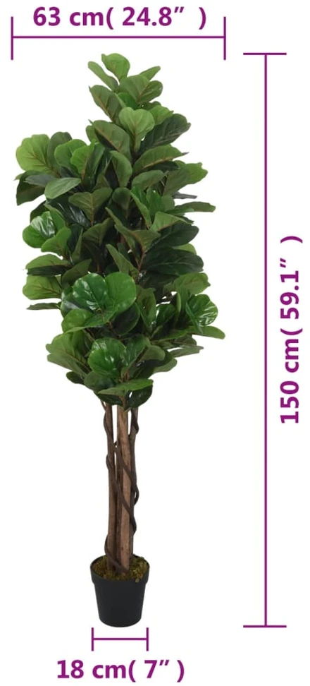 Dirbtinis lyralapis fikusas, žalios spalvos, 150cm, 180 lapai