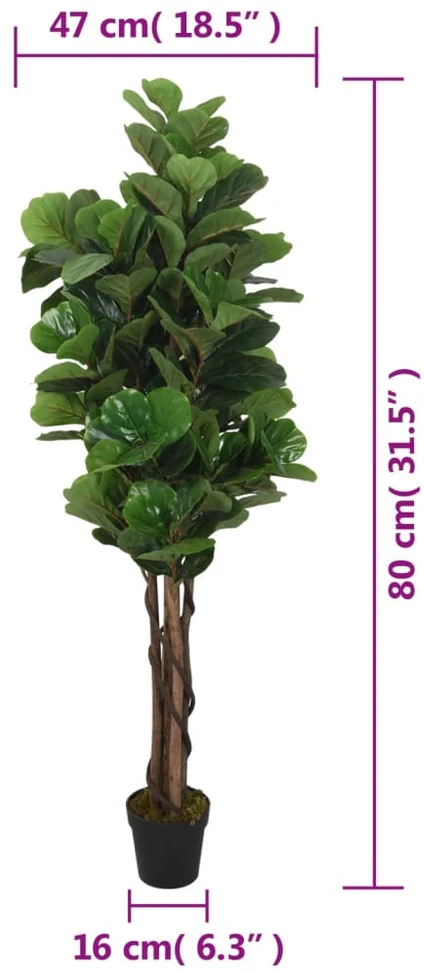 Dirbtinis lyralapis fikusas, žalios spalvos, 80cm, 96 lapai