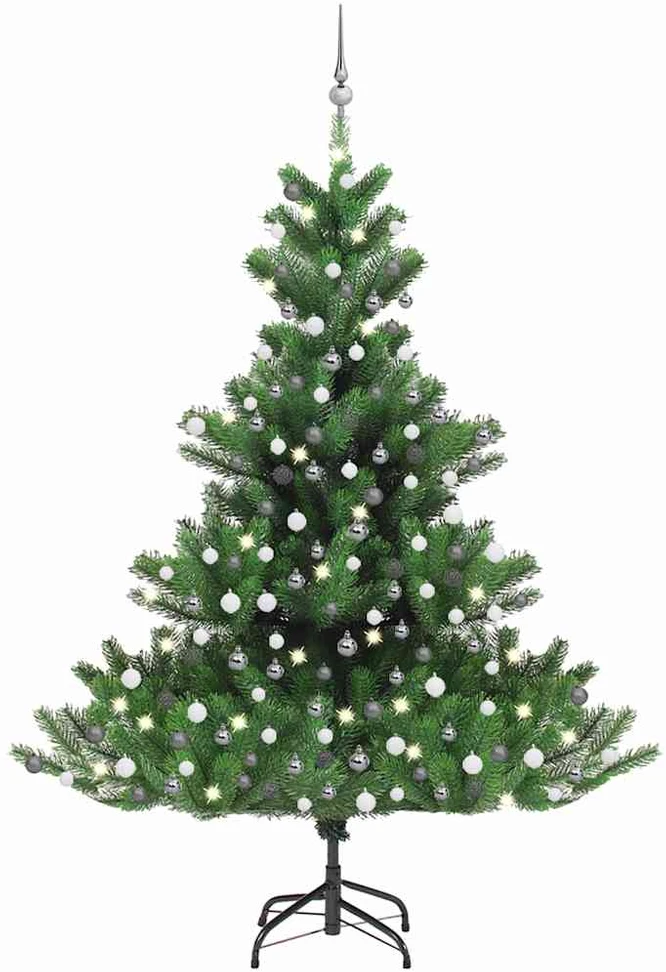 Dirbtinis normandiškas kėnis su LED/žaisliukais, žalias, 210cm