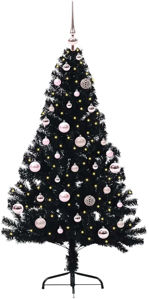 Dirbtinis prieššventinis eglutė su šviesomis Juoda 150 cm PVC
