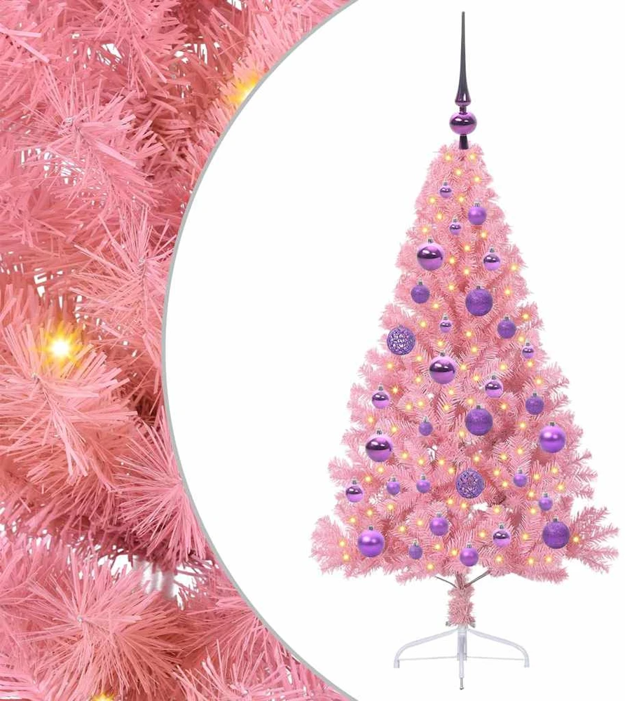 Dirbtinis prieššventinis eglutė su šviesomis Rožinė 120 cm PVC